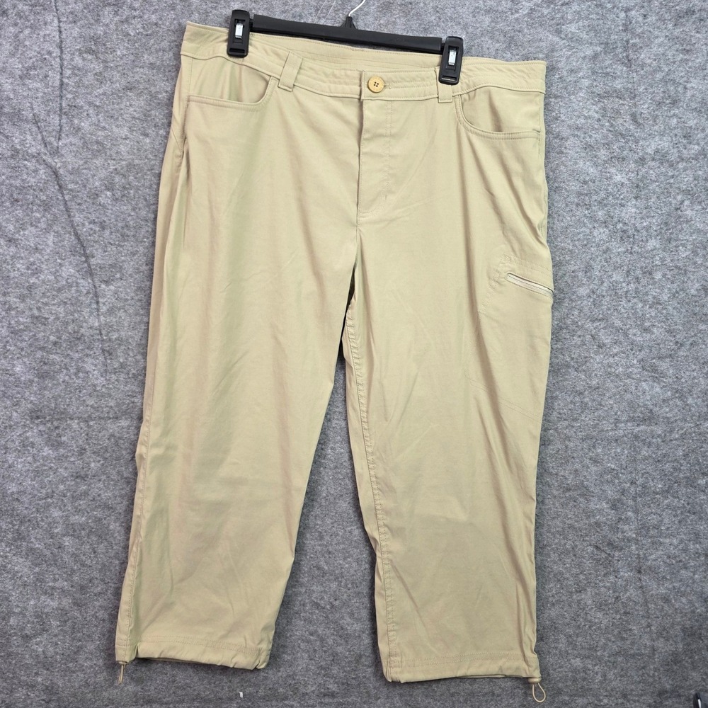 Eddie Bauer Travex Womens 18 Tan Khaki Cropped Hiking Pants Stretch Nylon Cinch